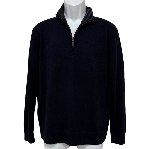 UNTUCKit Sweater Men's M Navy Blue Knit Extra Fine Merino Wool 1/4 Zip - Picture 3 of 6